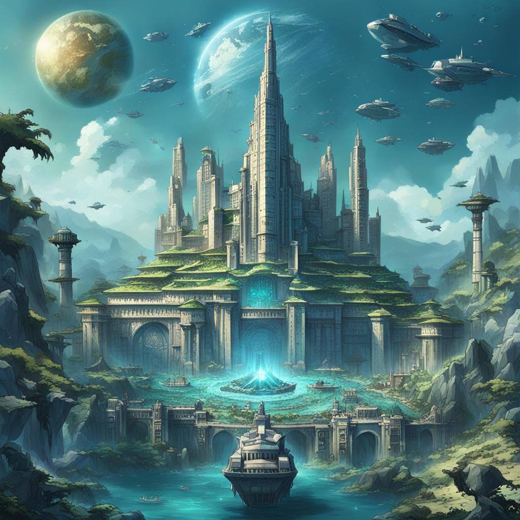 Futuristic Space Battle Over Atlantis City