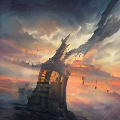 Mystical Apocalyptic City Tower, Golden Age Illustration