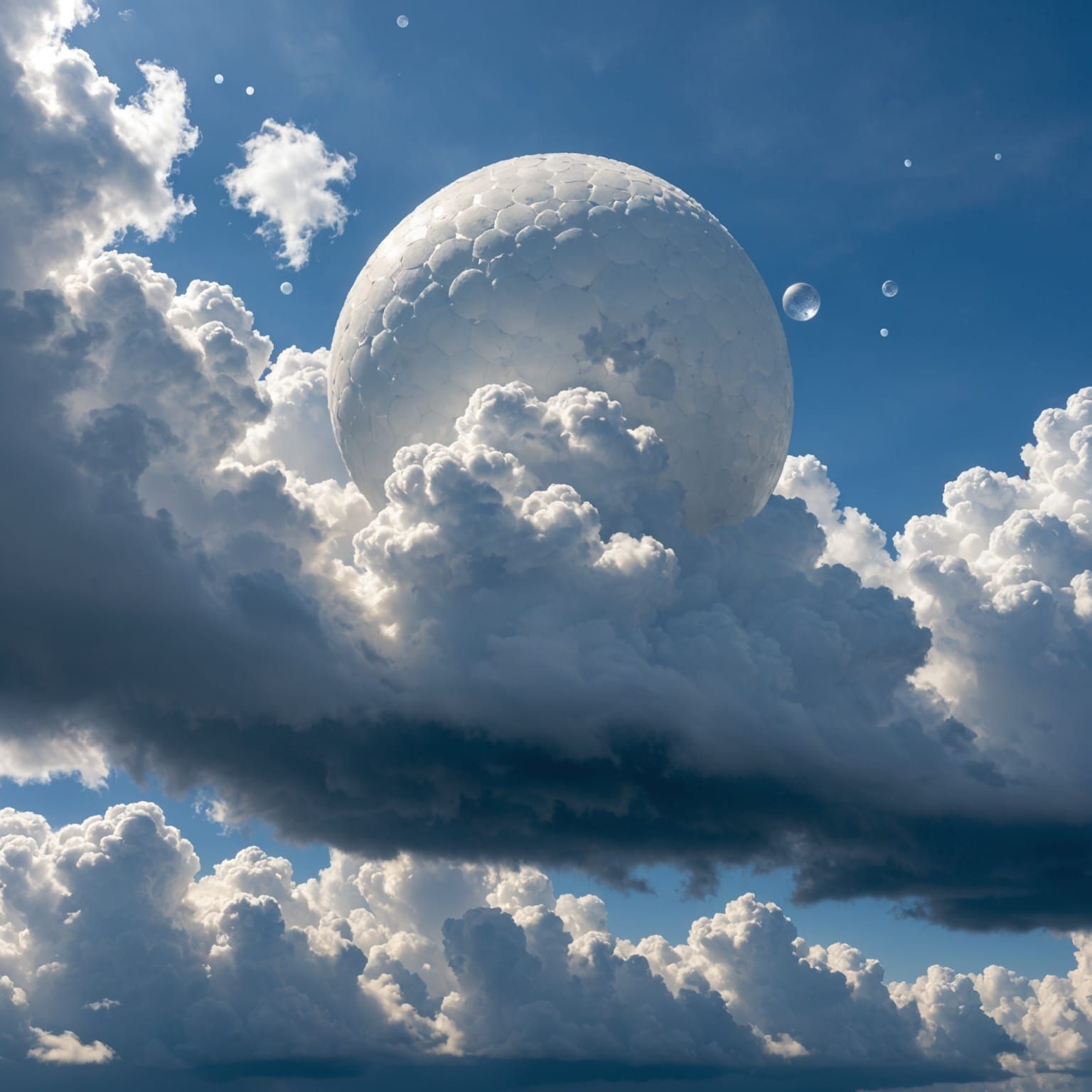 White Orbs Resting in White Clouds