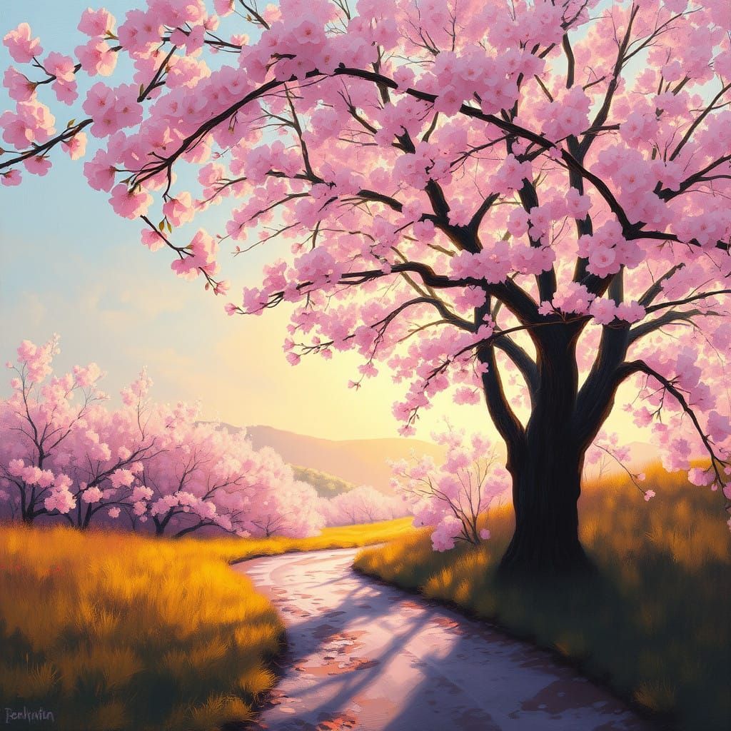 Sakura Blossoms in Vibrant Impressionist Style