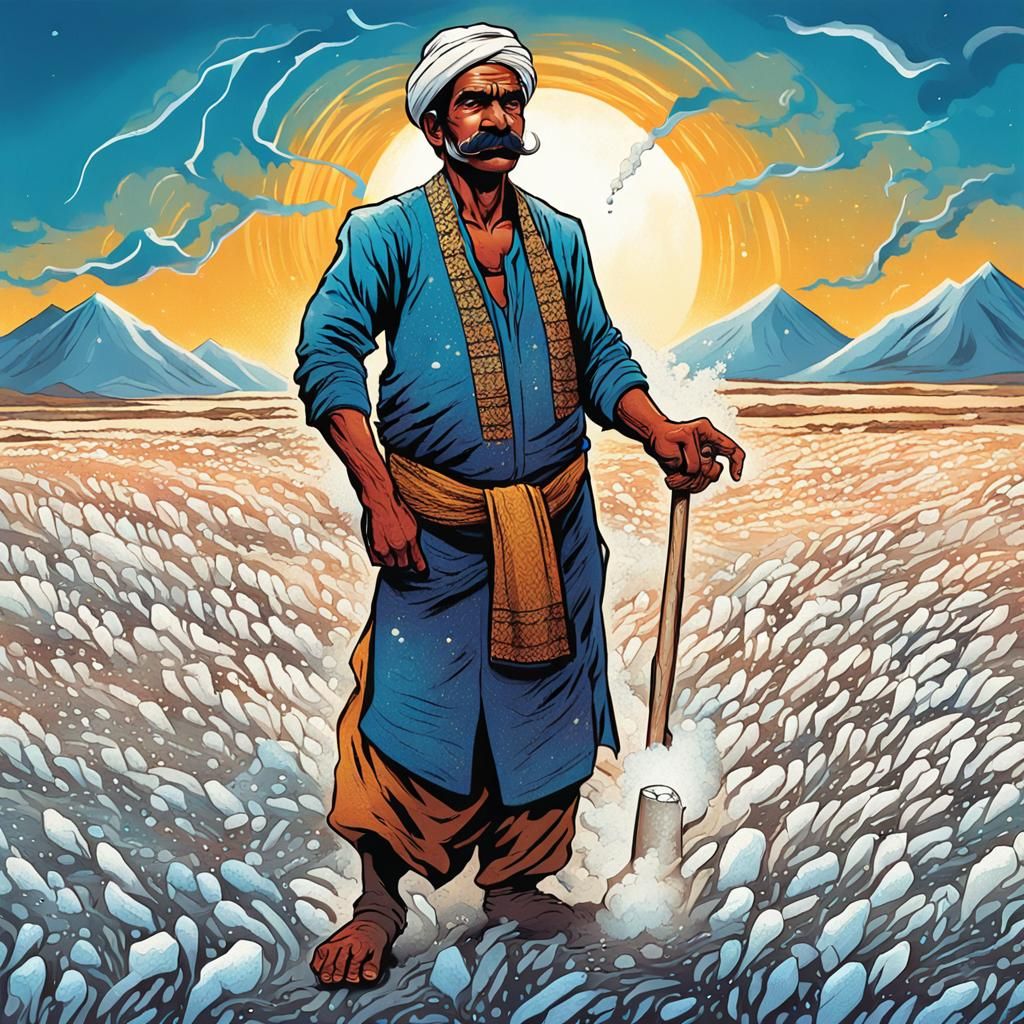 Indian Salt Farmer in Comic Book Art Style