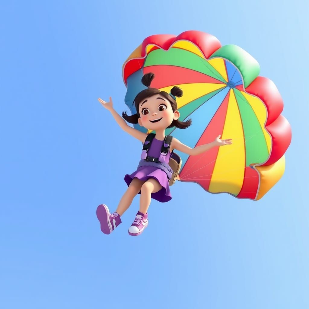 Lily Parachuting: 3D Cartoon in Nick Jr. Style