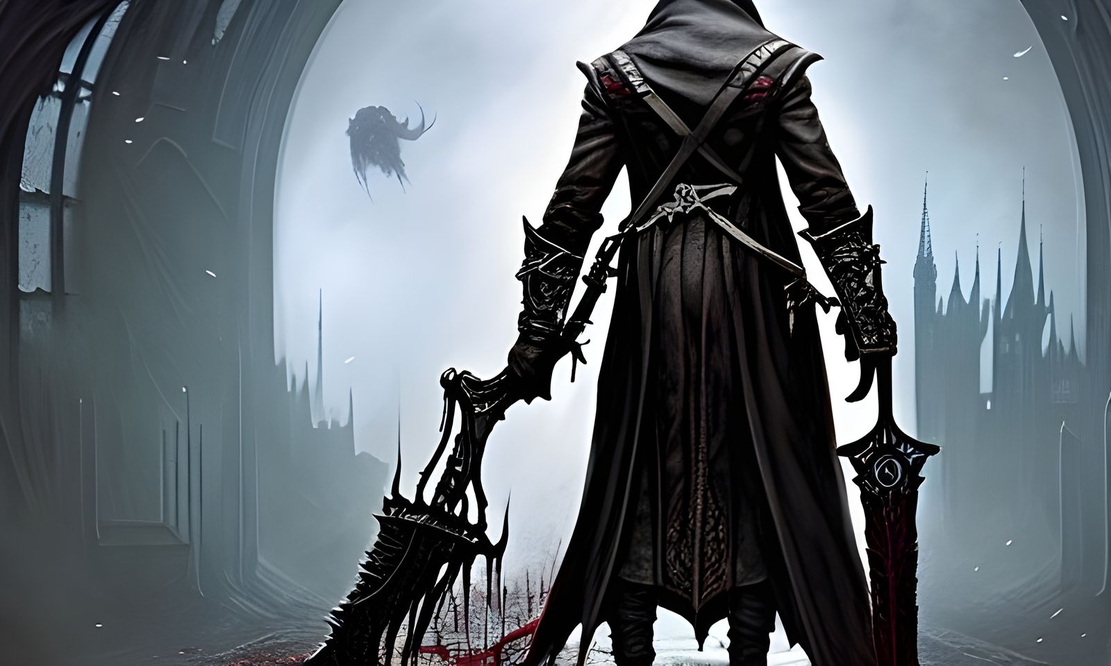 Bloodborne Hunter Portrait with Bloody Sword