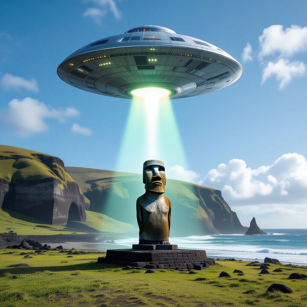 UFO Steals Easter Island Statue with Beam