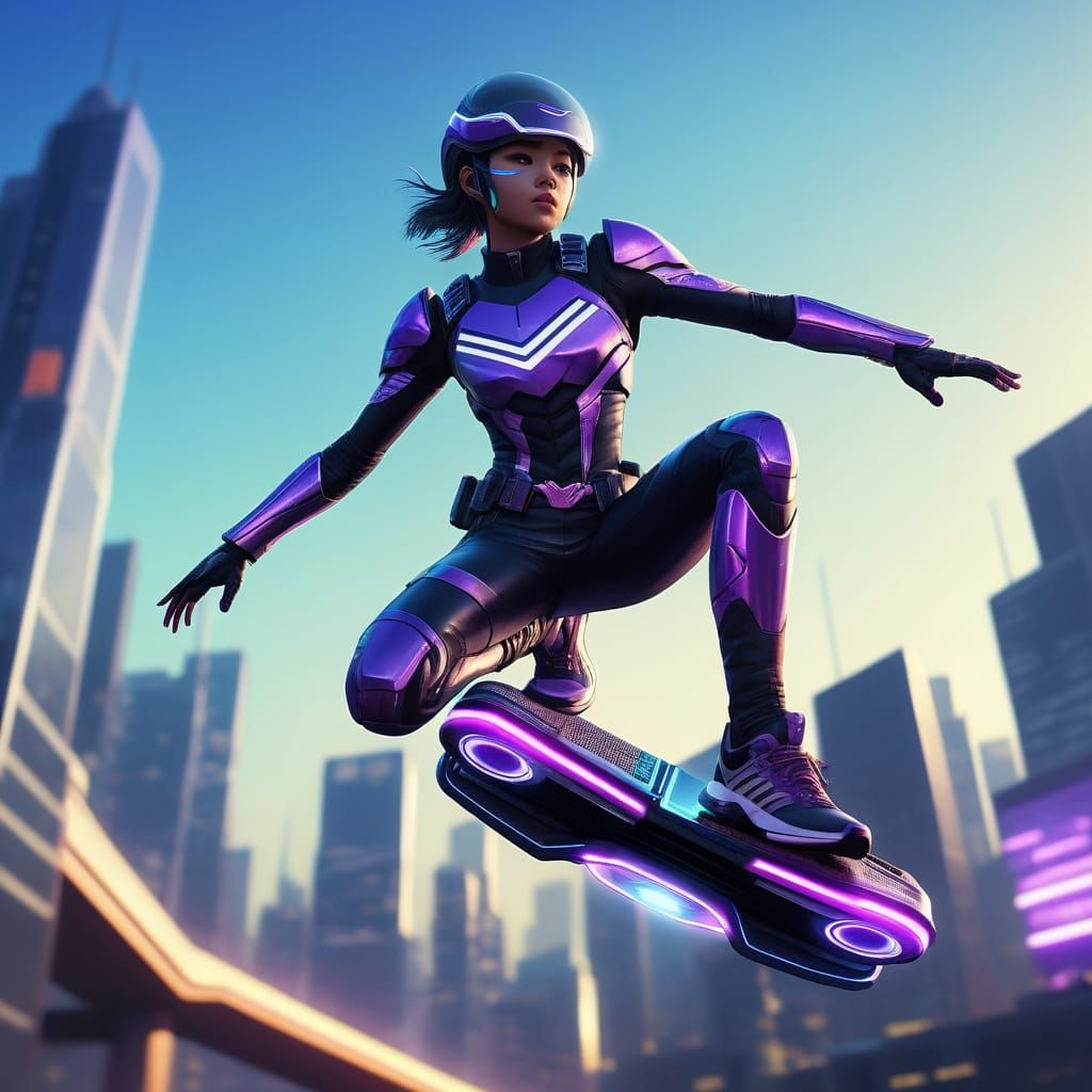 Glowing Psycho Ranger Rides Neon Hoverboard