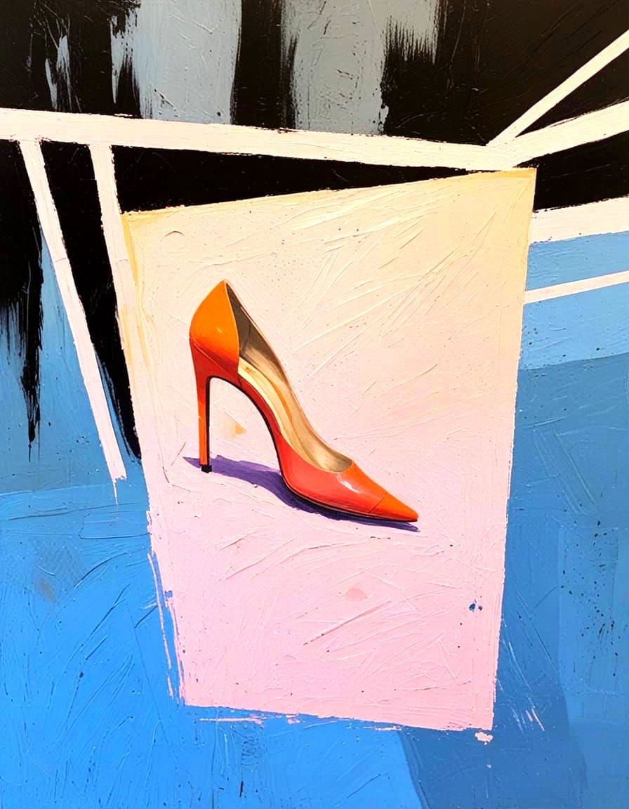 Abstract Red High Heels in Architectural Color Field