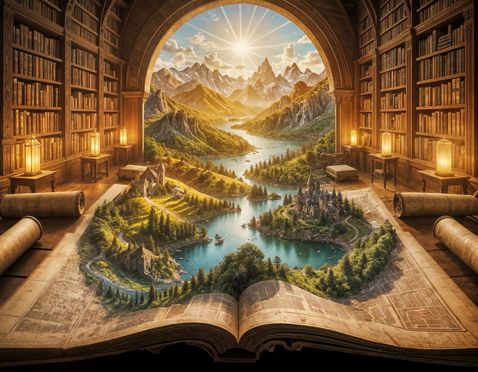 Magical 3D Landscape Emerging from Ancient Map