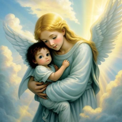 Mother and Child Angels in Divine Light