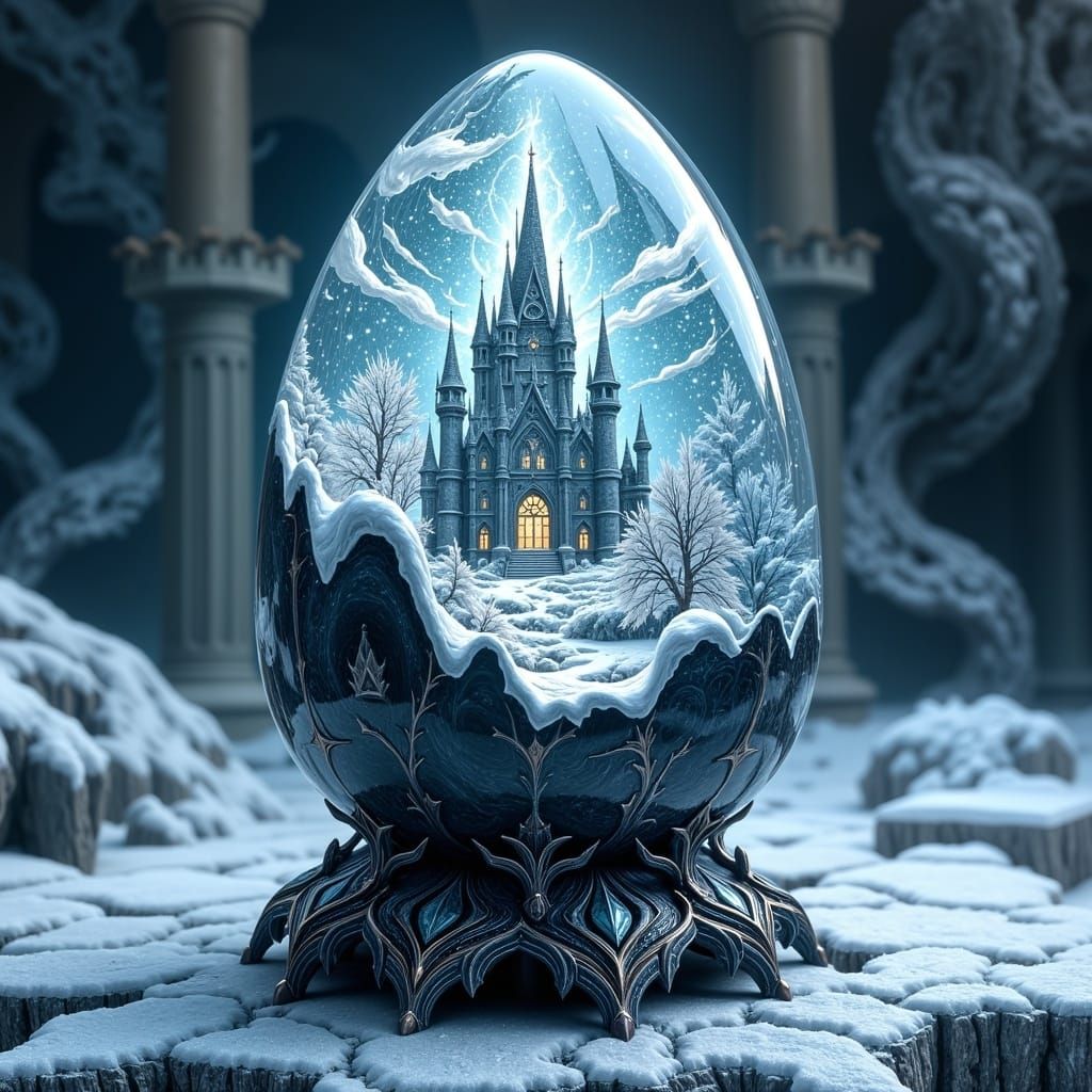 Dragon Egg Snow Globe with Frozen Castle