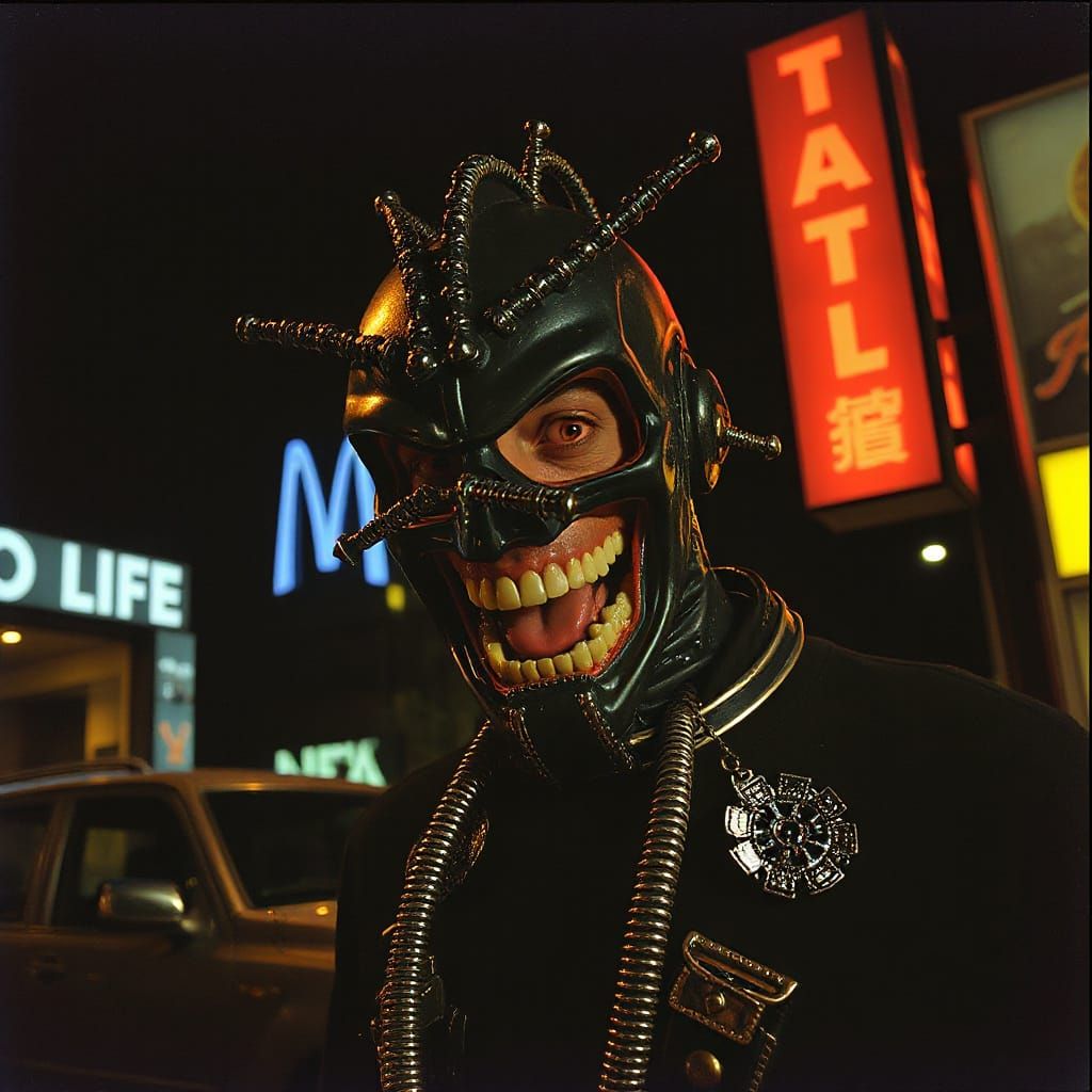 Vibrant Disco Funk Maniac in Gritty Giger Style