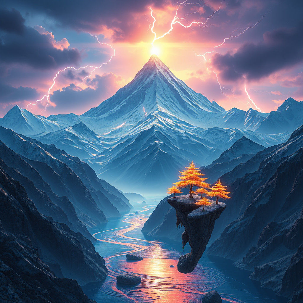 Celestial Mountains Landscape in Matte Painting Style