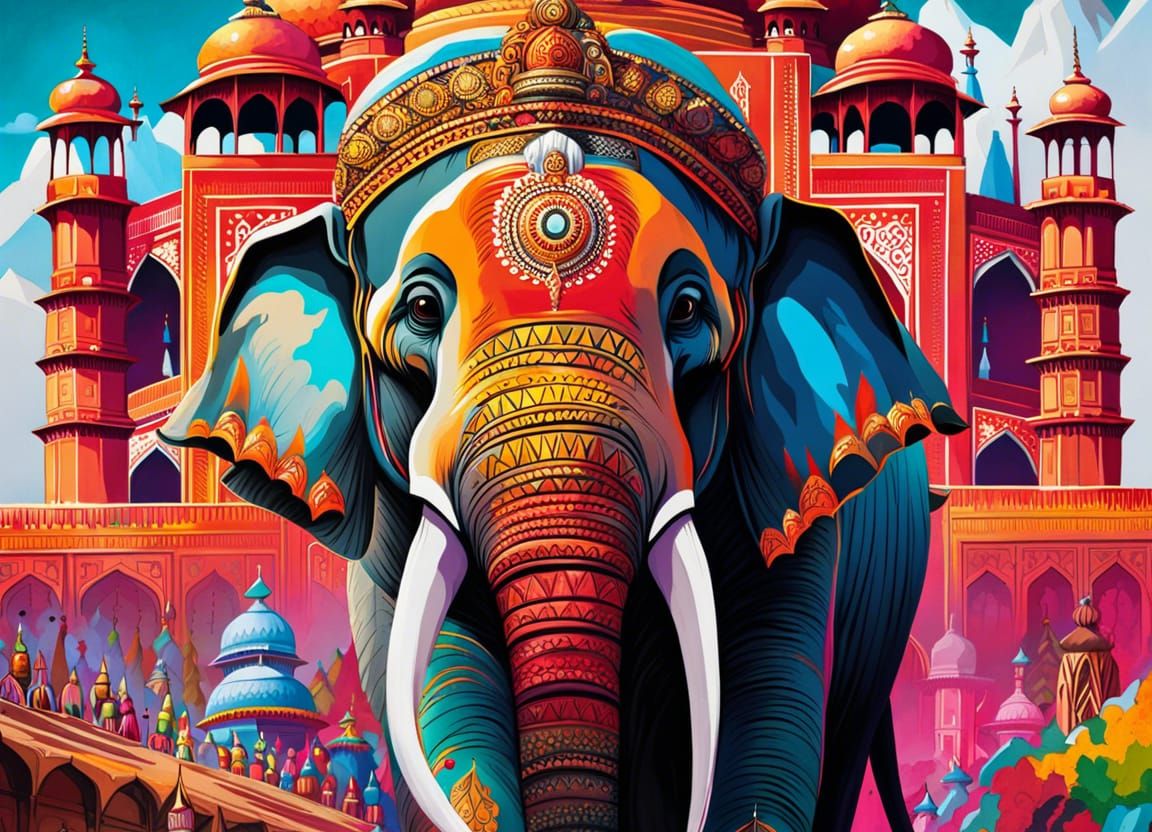 Indian Elephant God Graffiti Art at Taj Mahal