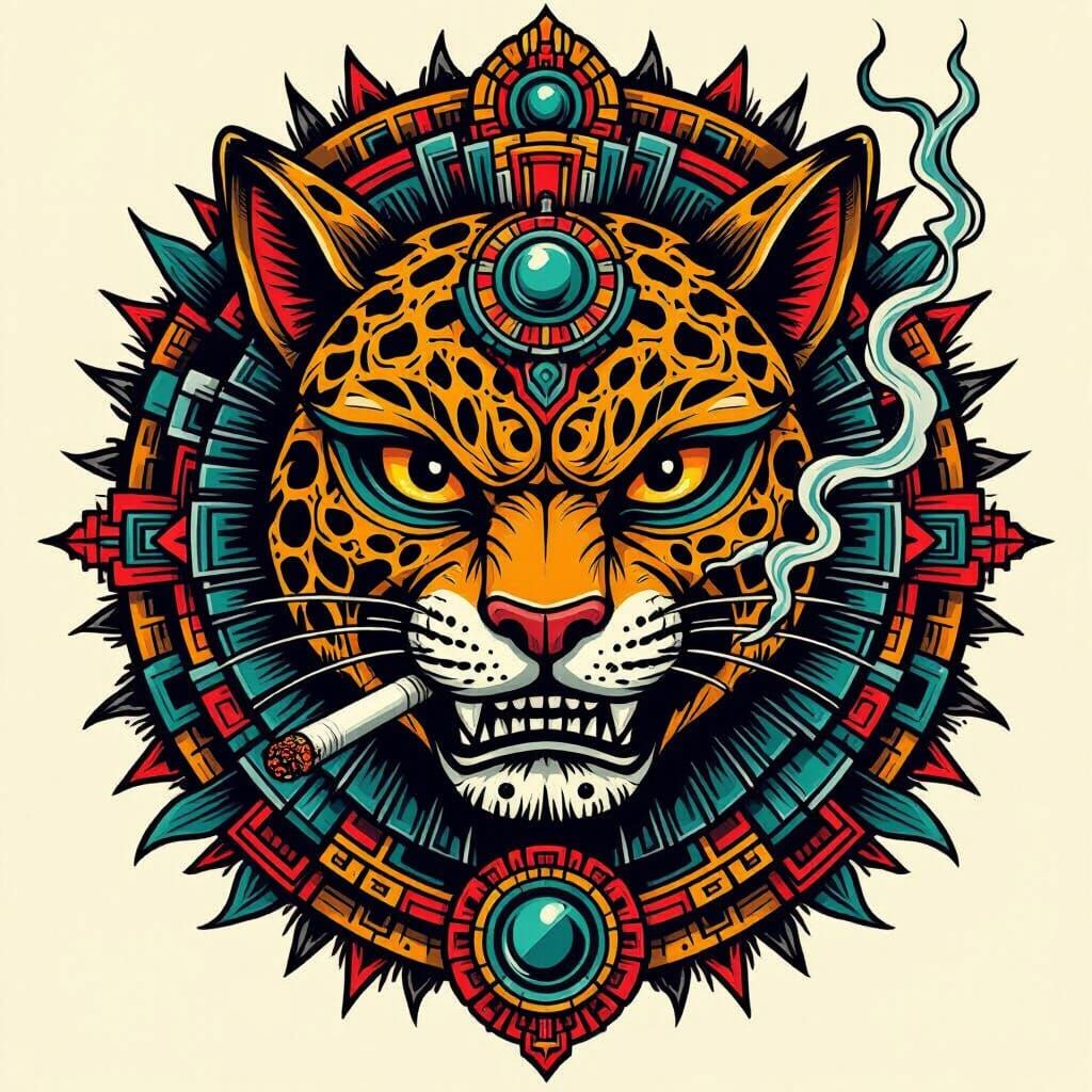 Aztec Tattoo of Tezcatlipoca as Jaguar