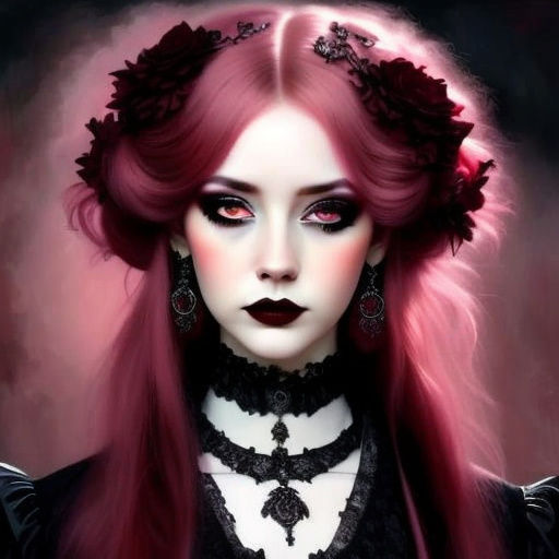 Elegant Gothic Woman in Burgundy Victorian Attire