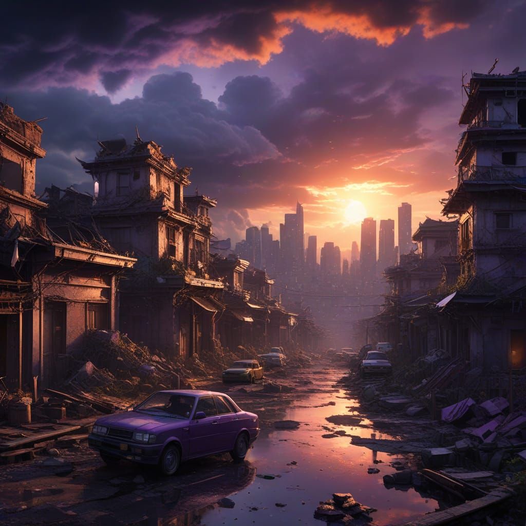 Epic Anime Cityscape in Ruins