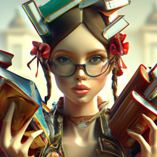 Detailed Portrait of a Book Lover, Digital Art