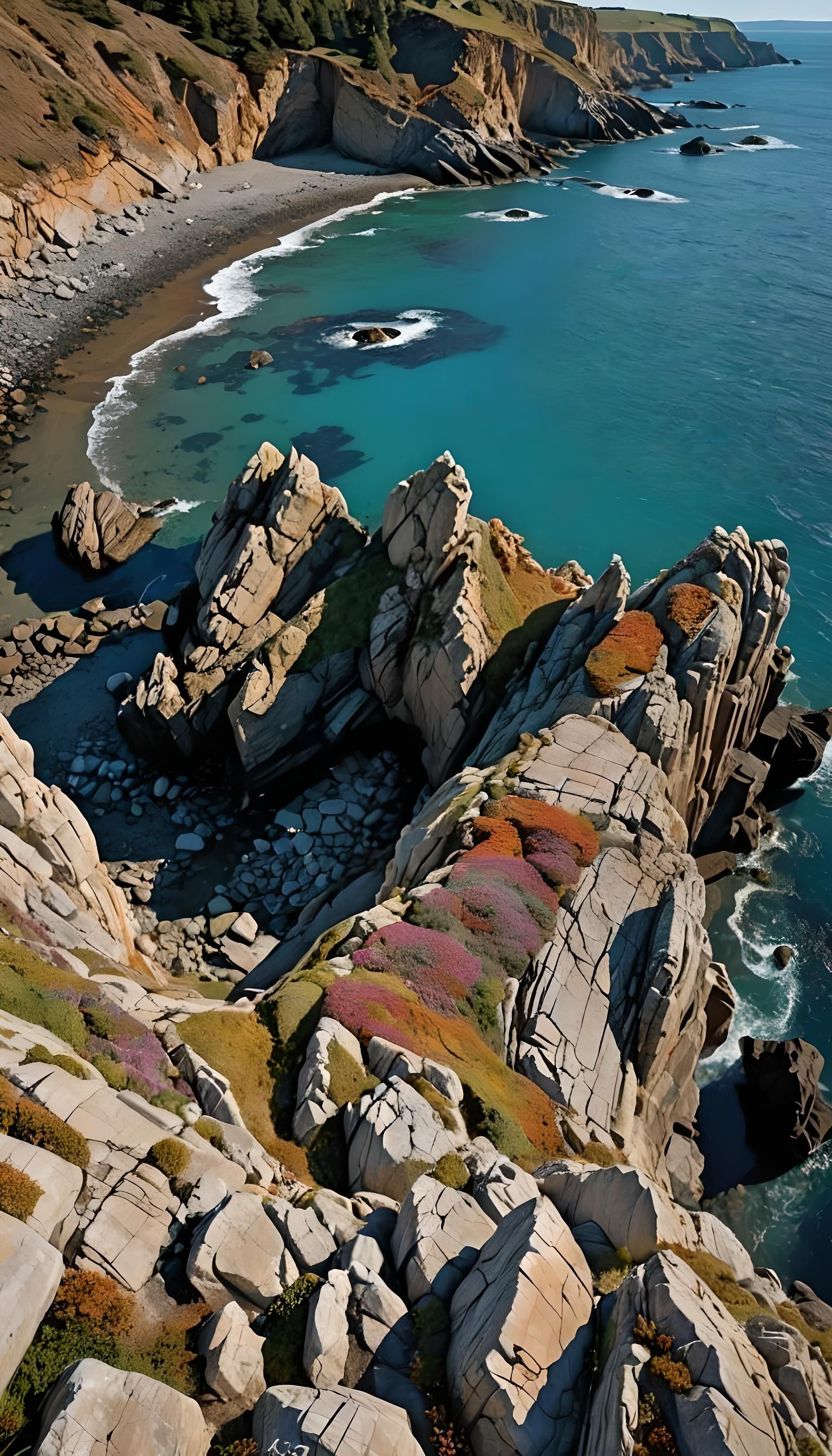 Vivid Rocky Shore With Seaside Cliffs