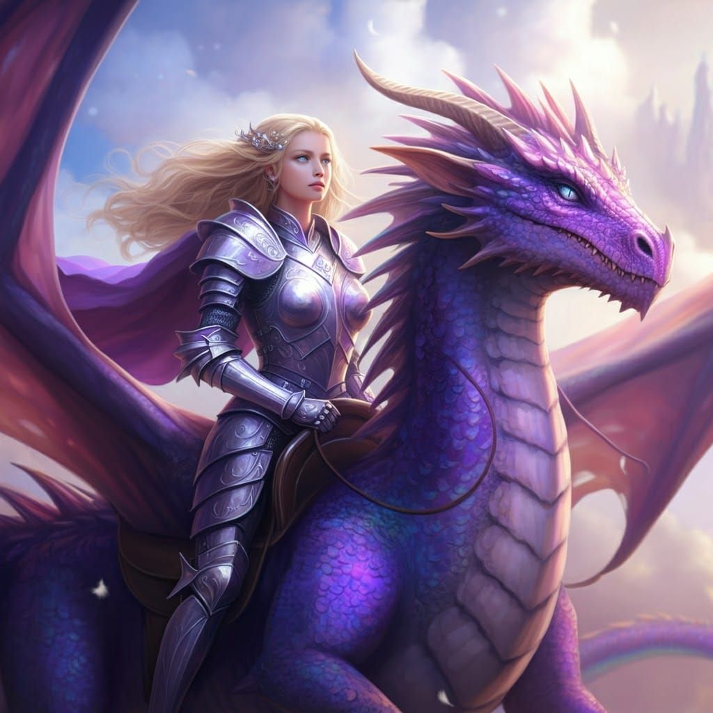 Woman Rides Dragon in Ethereal Fantasy Art