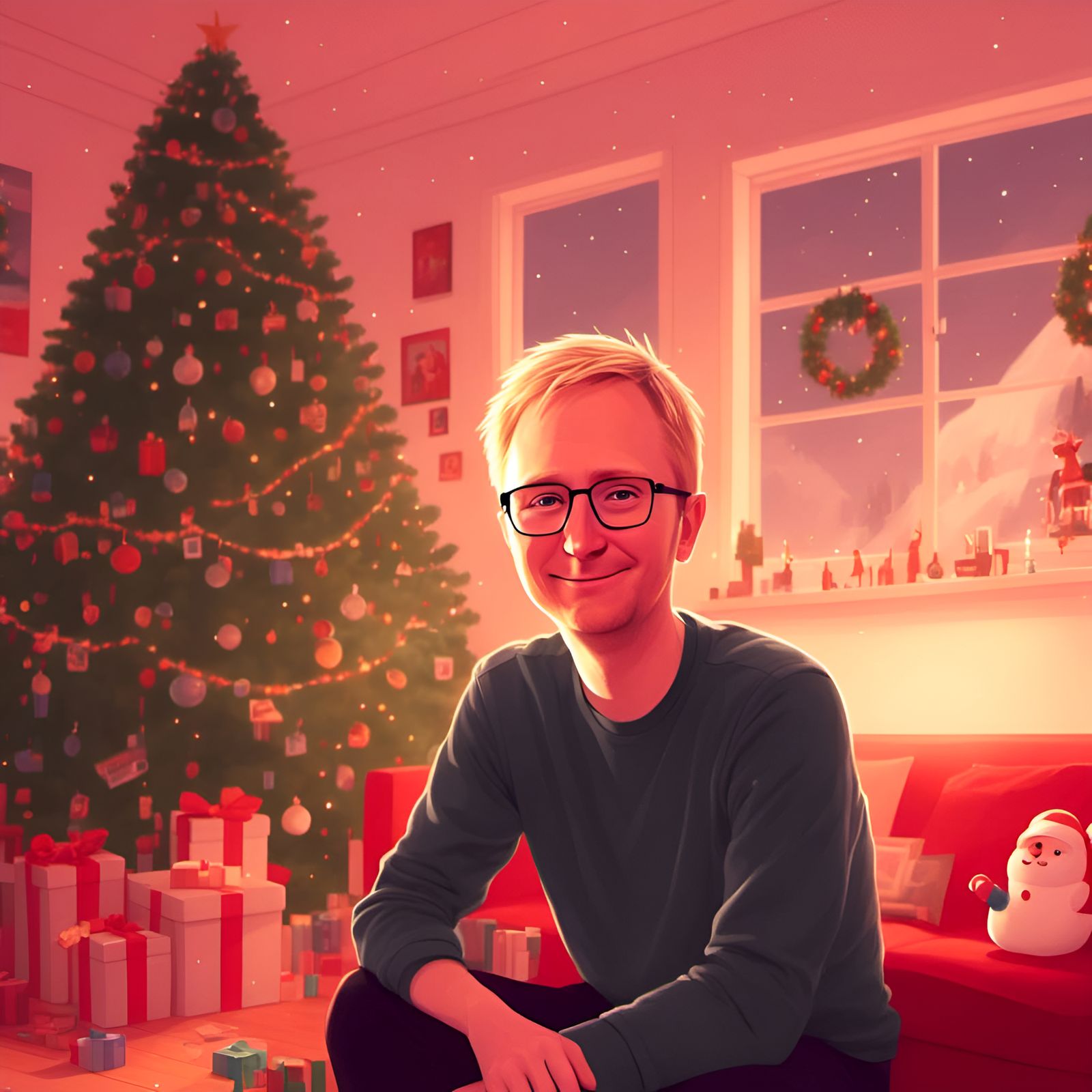 Chibi Blonde Man Celebrates Christmas