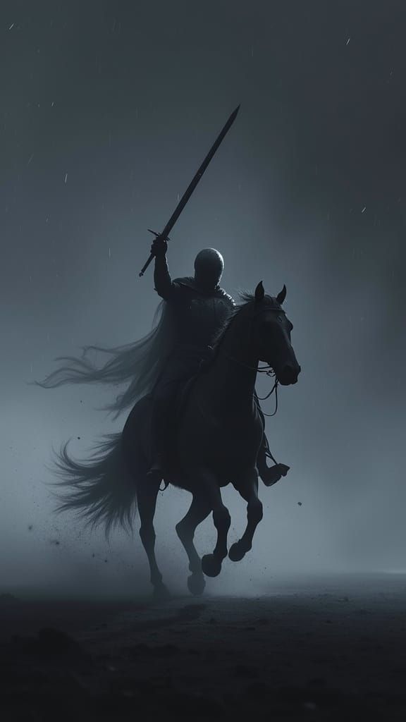 Spectral Rider in Dark Fantasy Noir Landscape