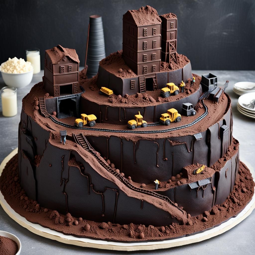 Chocolate Coal Mine Cake with Sugar Paste Miners