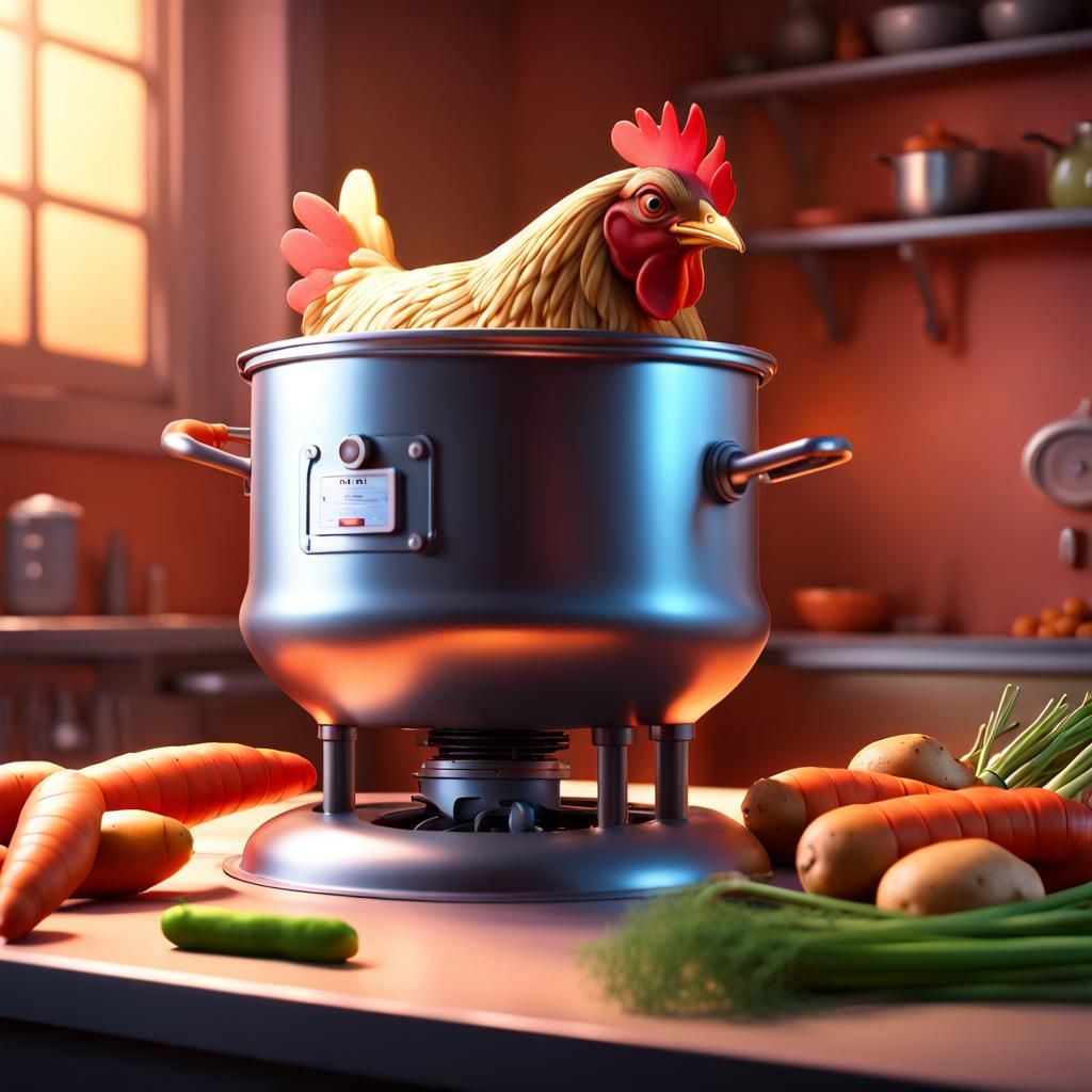 Chicken in Hot Tub: Pixar-Style 3D Digital Art