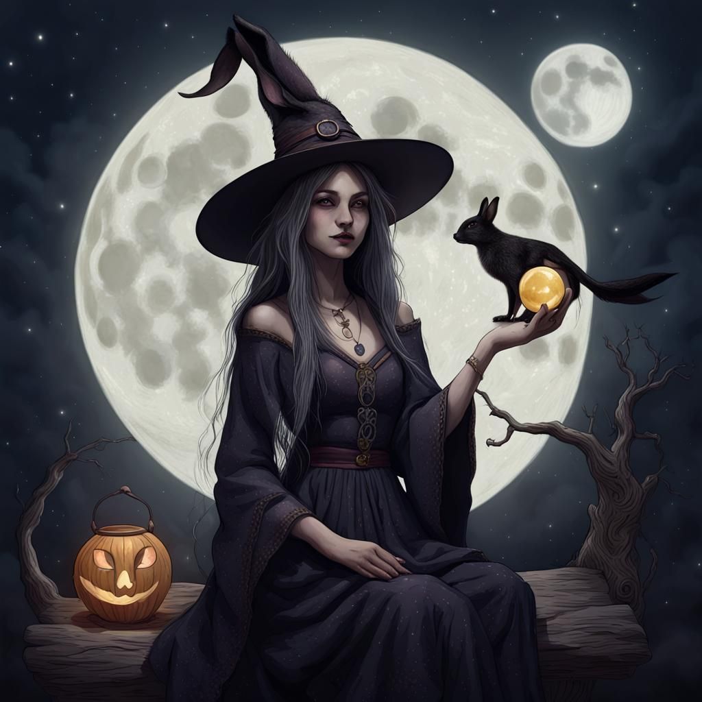 Rabbit Familiar Under Moonlight: A Witch's Night