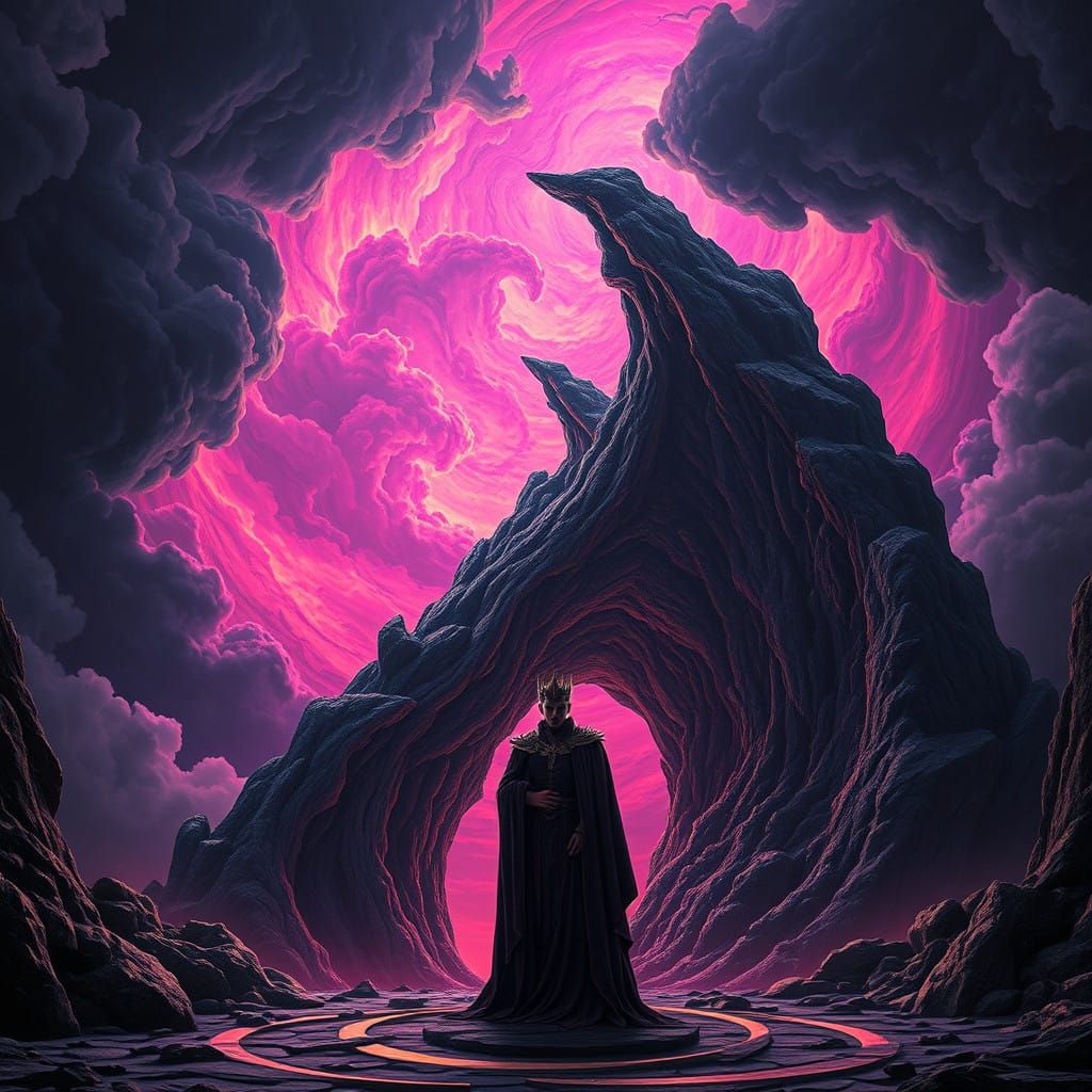 Dark Fantasy Regent Amidst an Underworld Sky