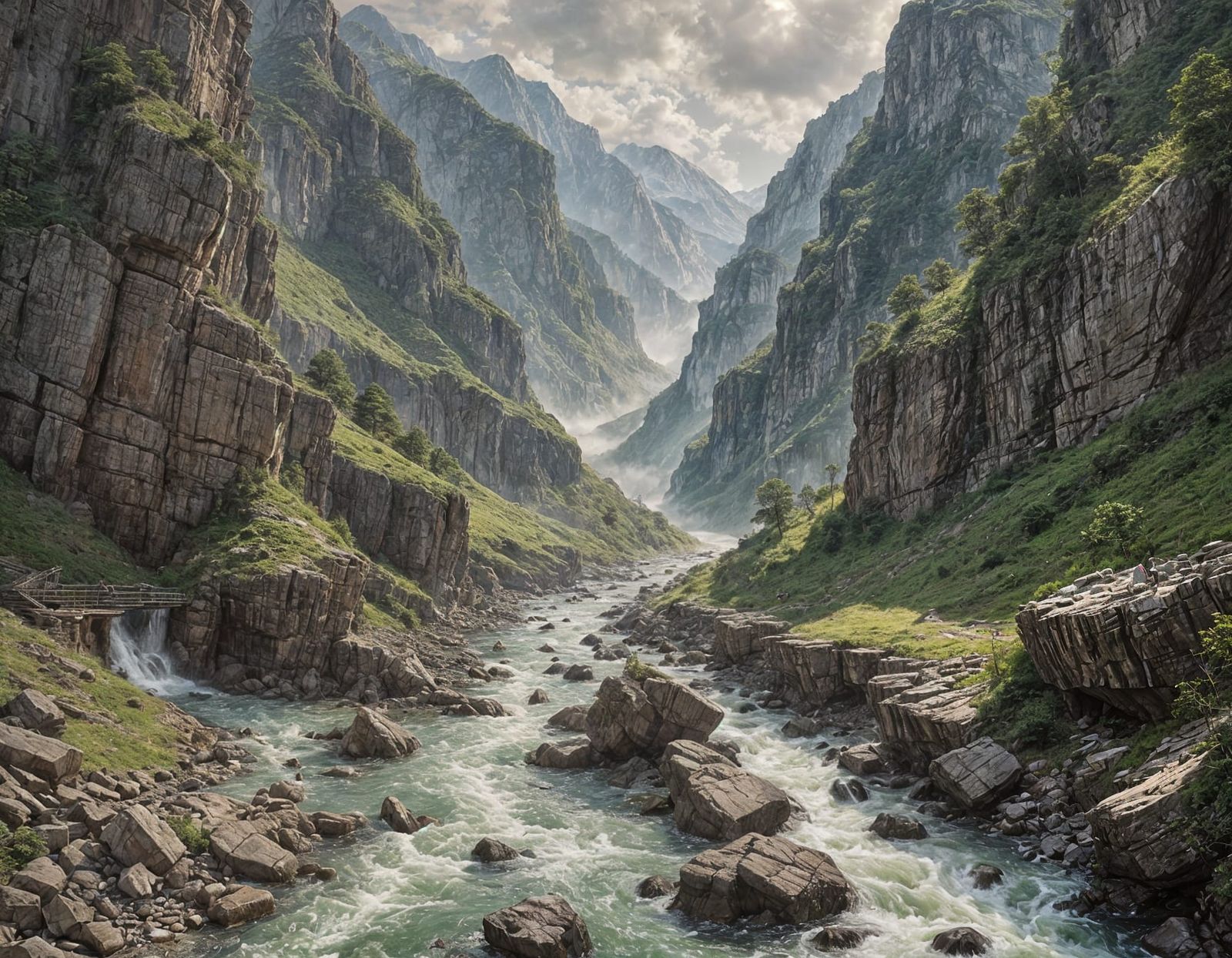 Wild River Foaming Through Mountain Gap