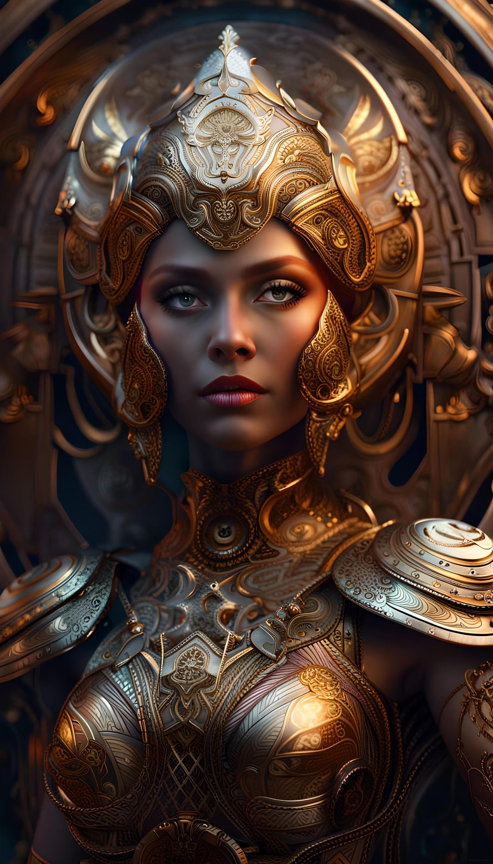 Eternal Goddess in Platinum Armor Digital Painting