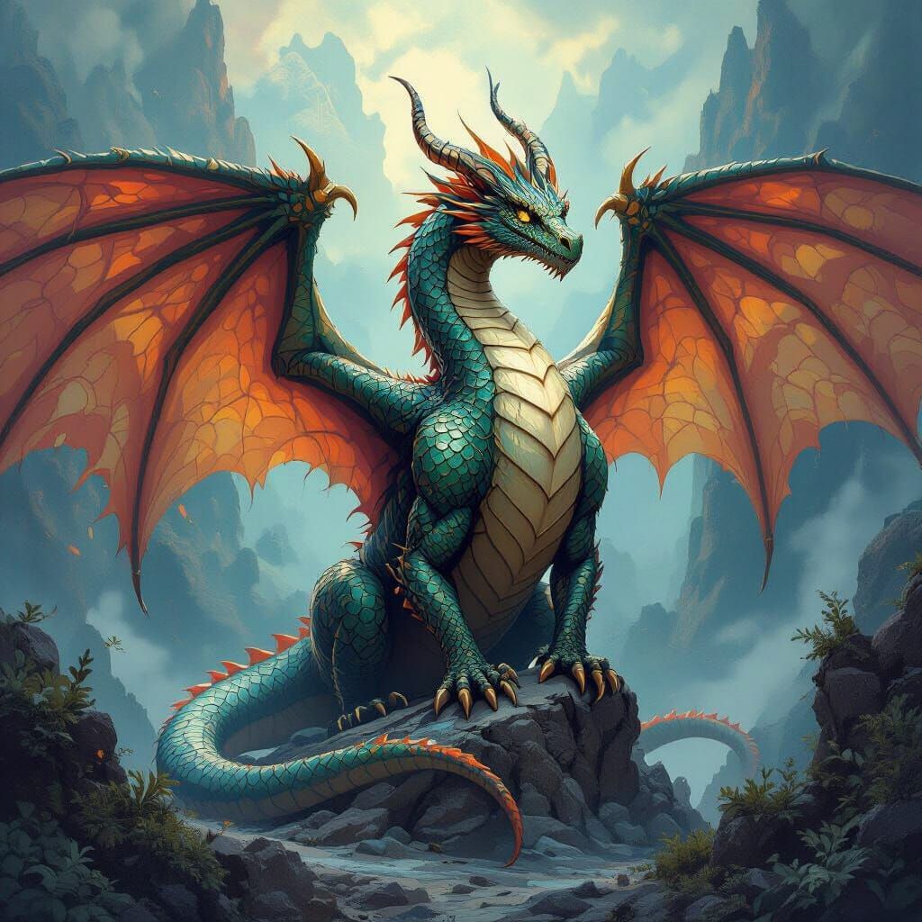 Majestic Dragons in Mystical Realm, Frazetta & Wrightson Ins...