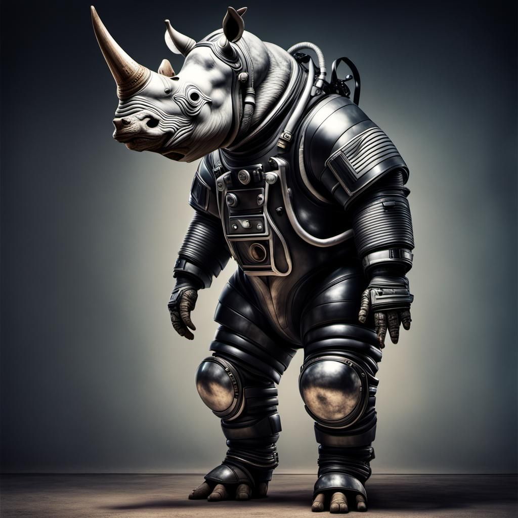 Photorealistic Rhinoceros Astronaut in Space Suit