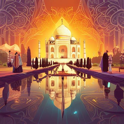 Bioluminescent Taj Mahal with Luminous Colors