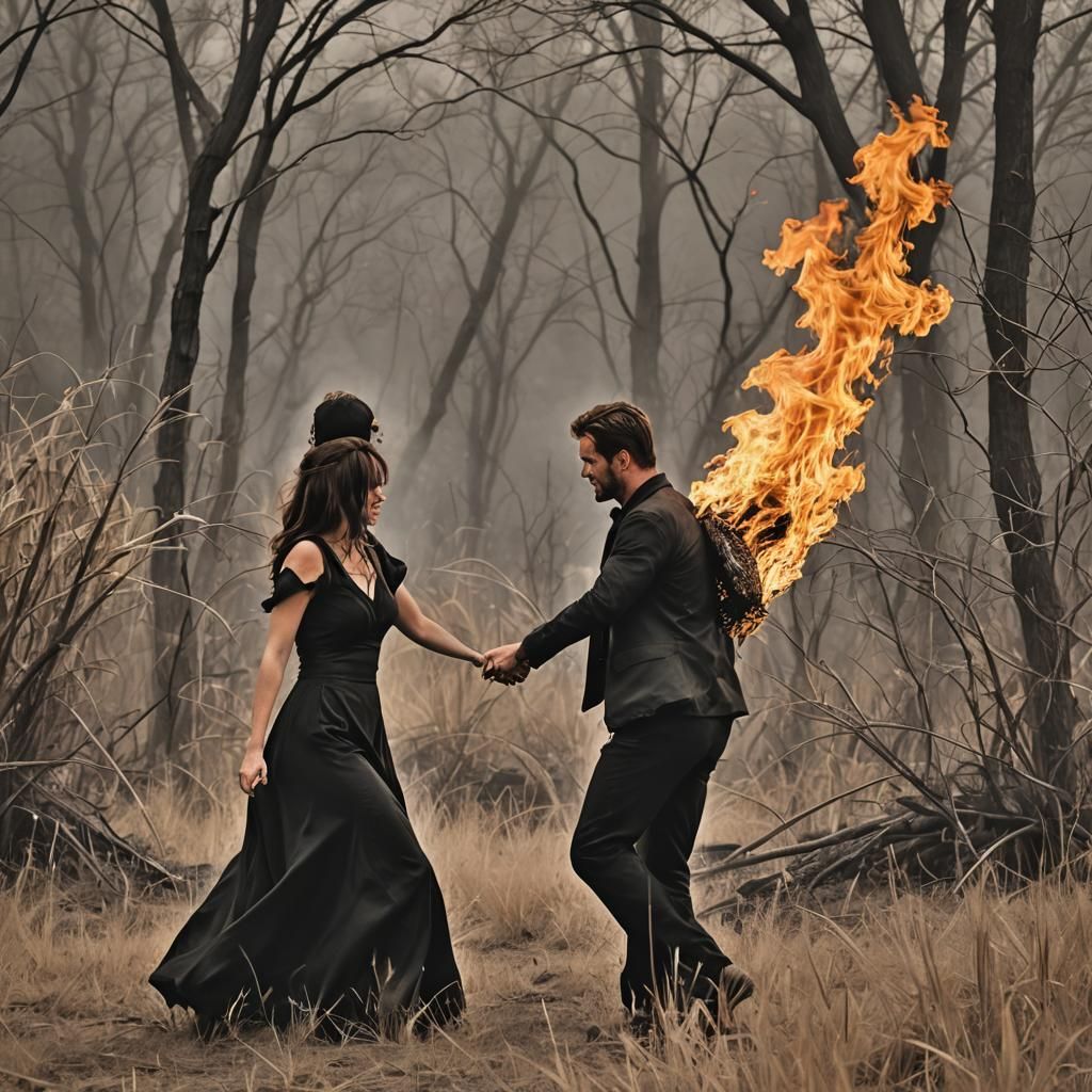 Passionate Dance Around a Burning Fire: Detailed Matte Paint...