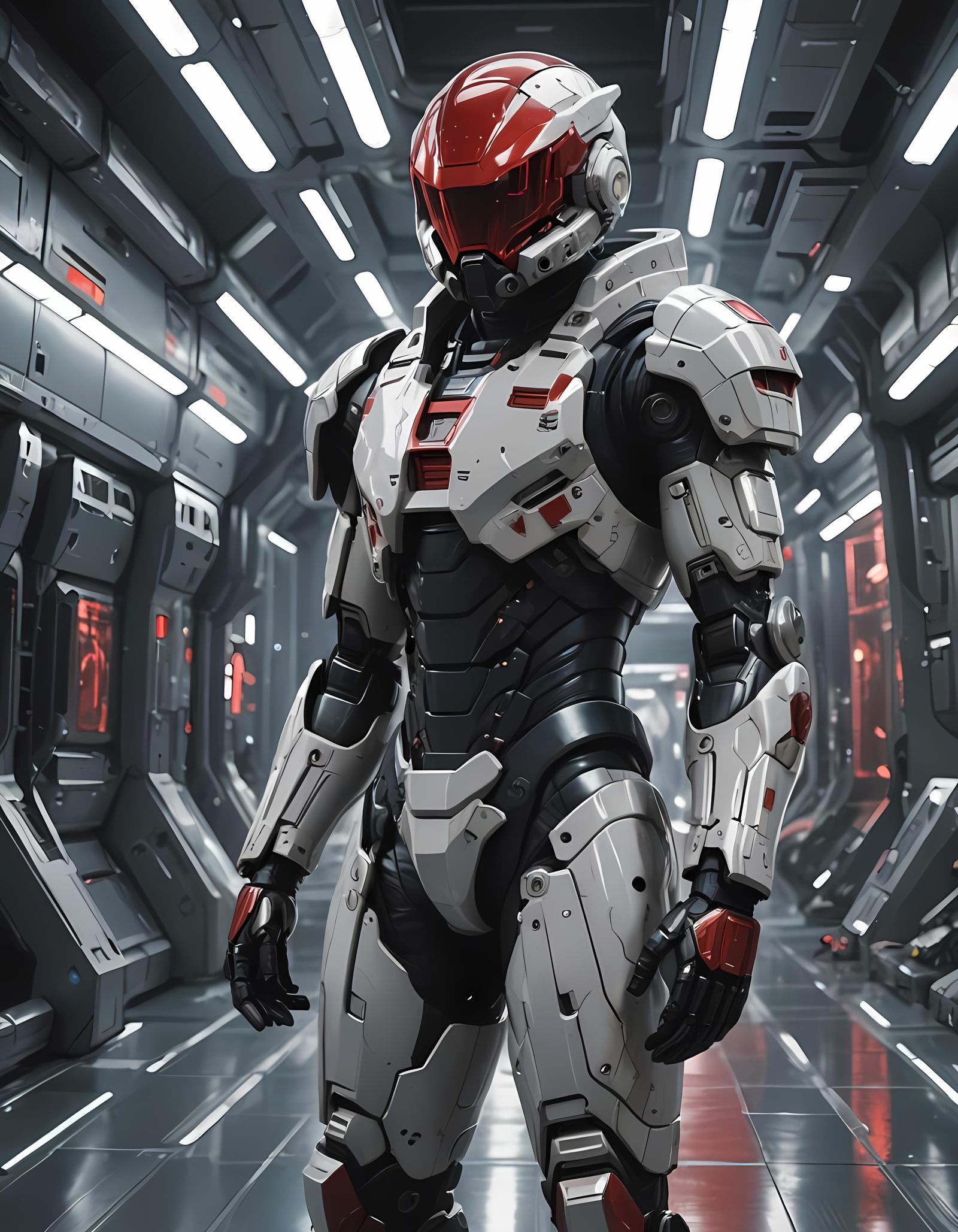 Stoic Super Soldier in Futuristic Space Station, Anime Style