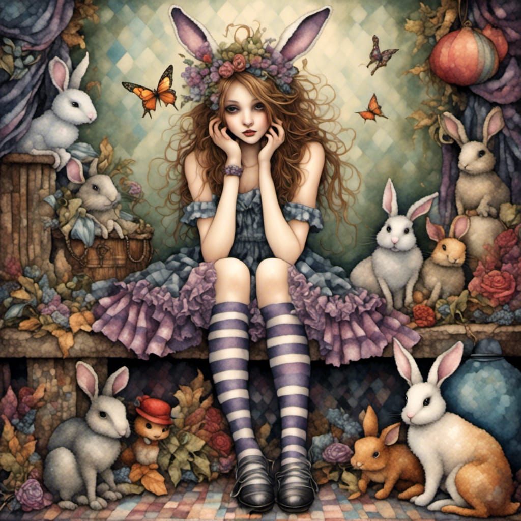 Emo Fairy with Rabbit in Tapestry Style