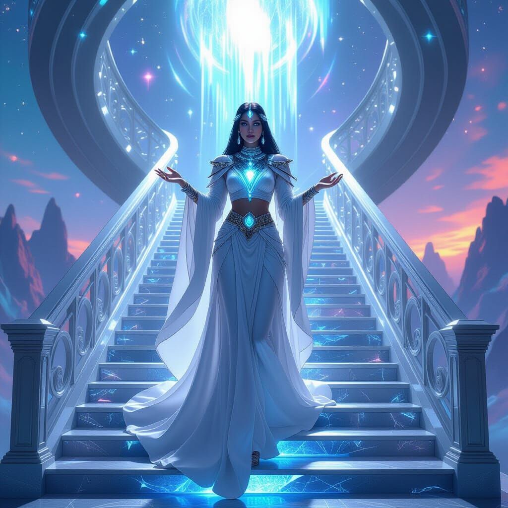 Celestial Goddess on Crystal Staircase to Heaven
