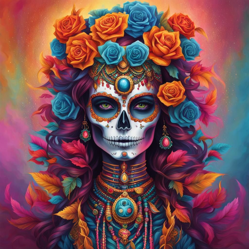 Colorful Skeleton Goddess Portrait