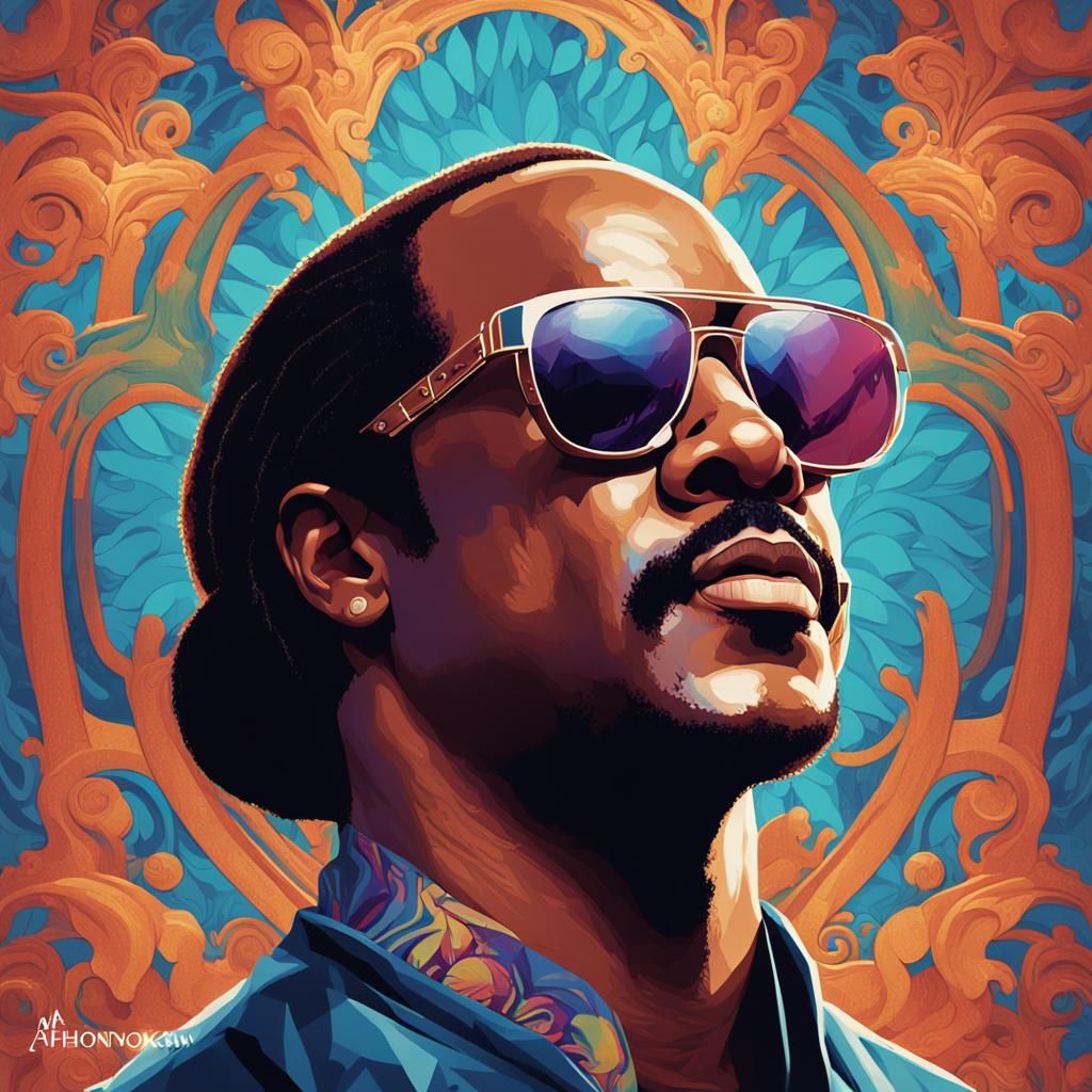 Stevie Wonder Portrait in Hyperdetailed Style