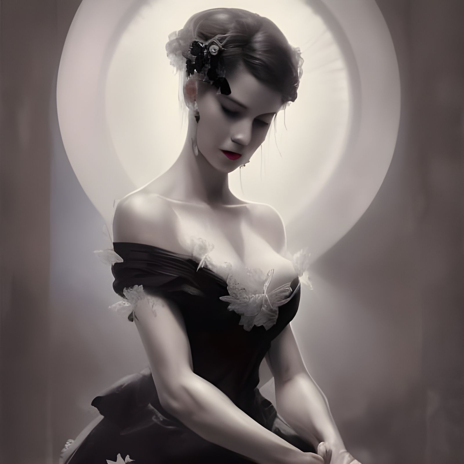 Young Widow in Black Funeral Clothes, Hyperdetailed Portrait