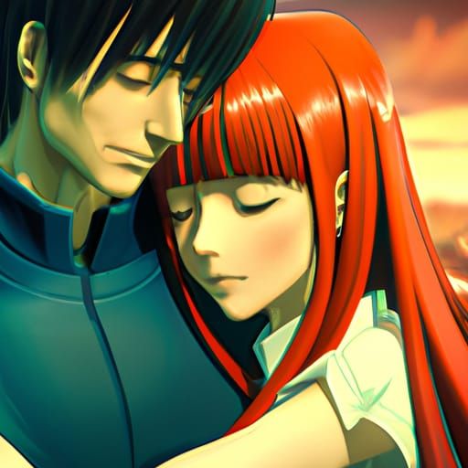 Asuka and Shinji Embrace in Anime Key Visual