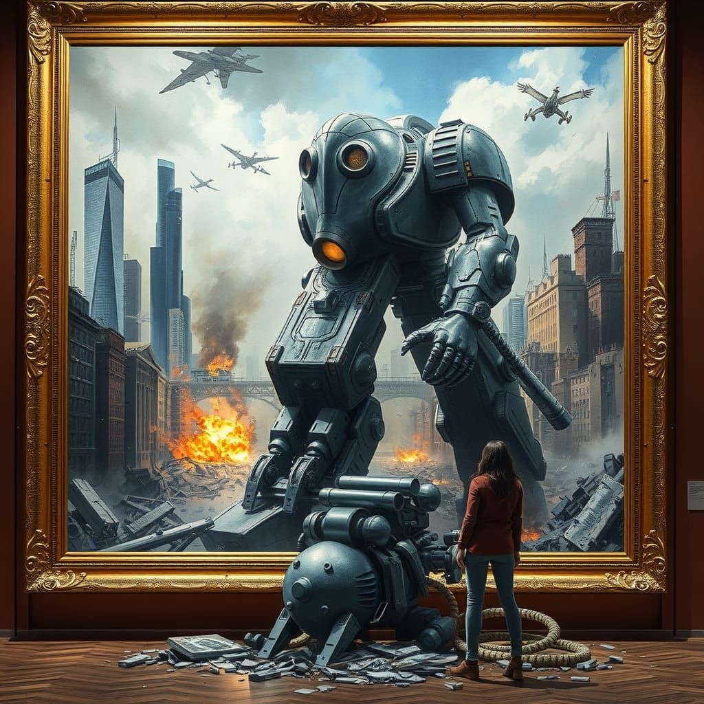 Mecha Monster Breaks Free From Museum Painting