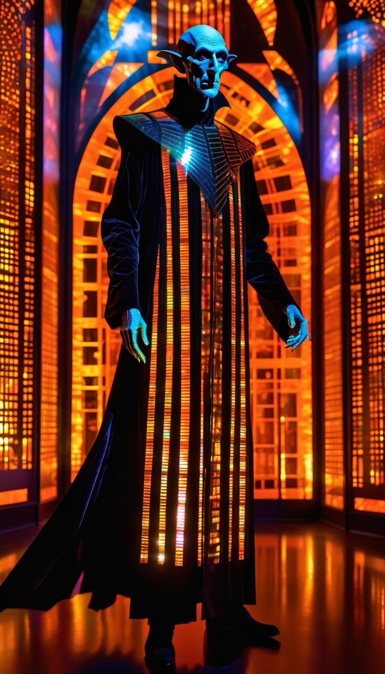 Holographic Nosferatu Silhouette at Night, Modern Digital Ar...