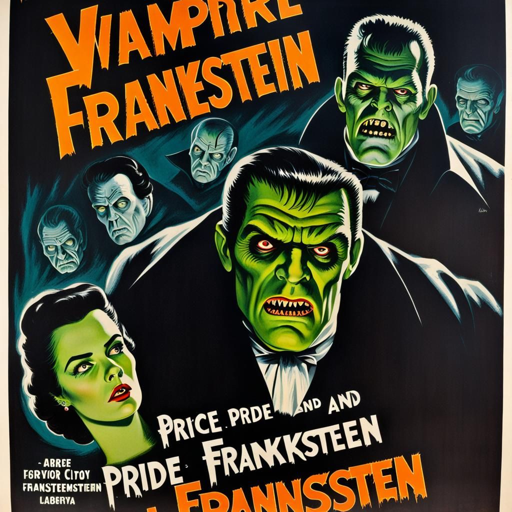 Vintage Horror Movie Poster: Vampire Pride, Frankenstein Pre...