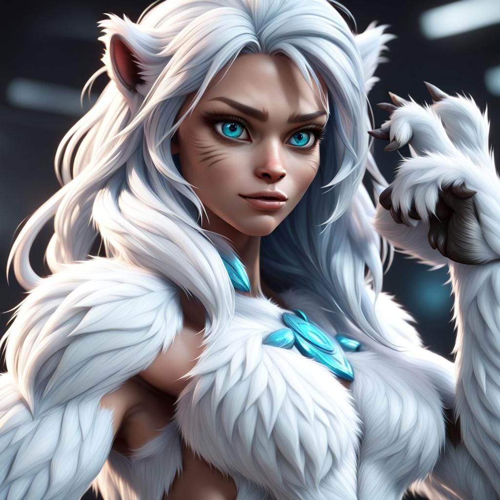 Cute Female Yeti Anthro in 3D Game Cinematic Style