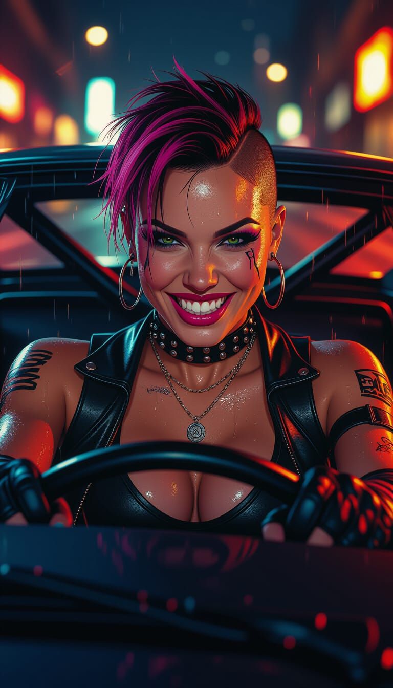 Female punk street racer