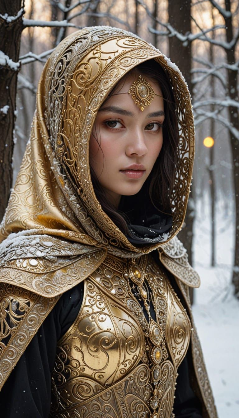 Elegant Mongol Warrior in Dystopian Winter