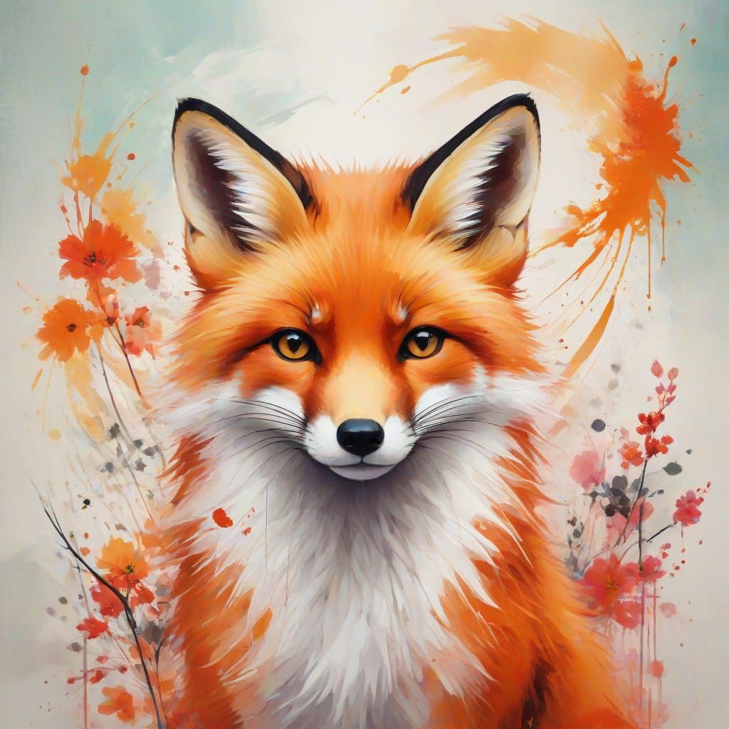 Whimsical Fox in Traditional Japanese Art