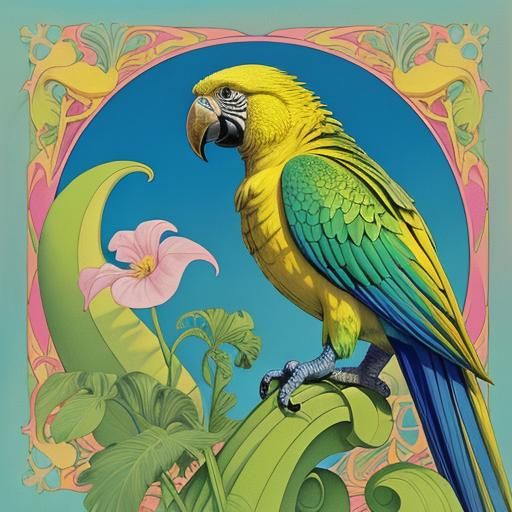 Psychedelic Parrot in Art Nouveau Rococo Architecture