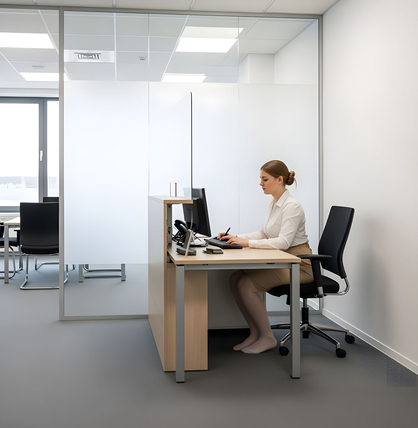 Modern Office Lobby with Woman at Desk